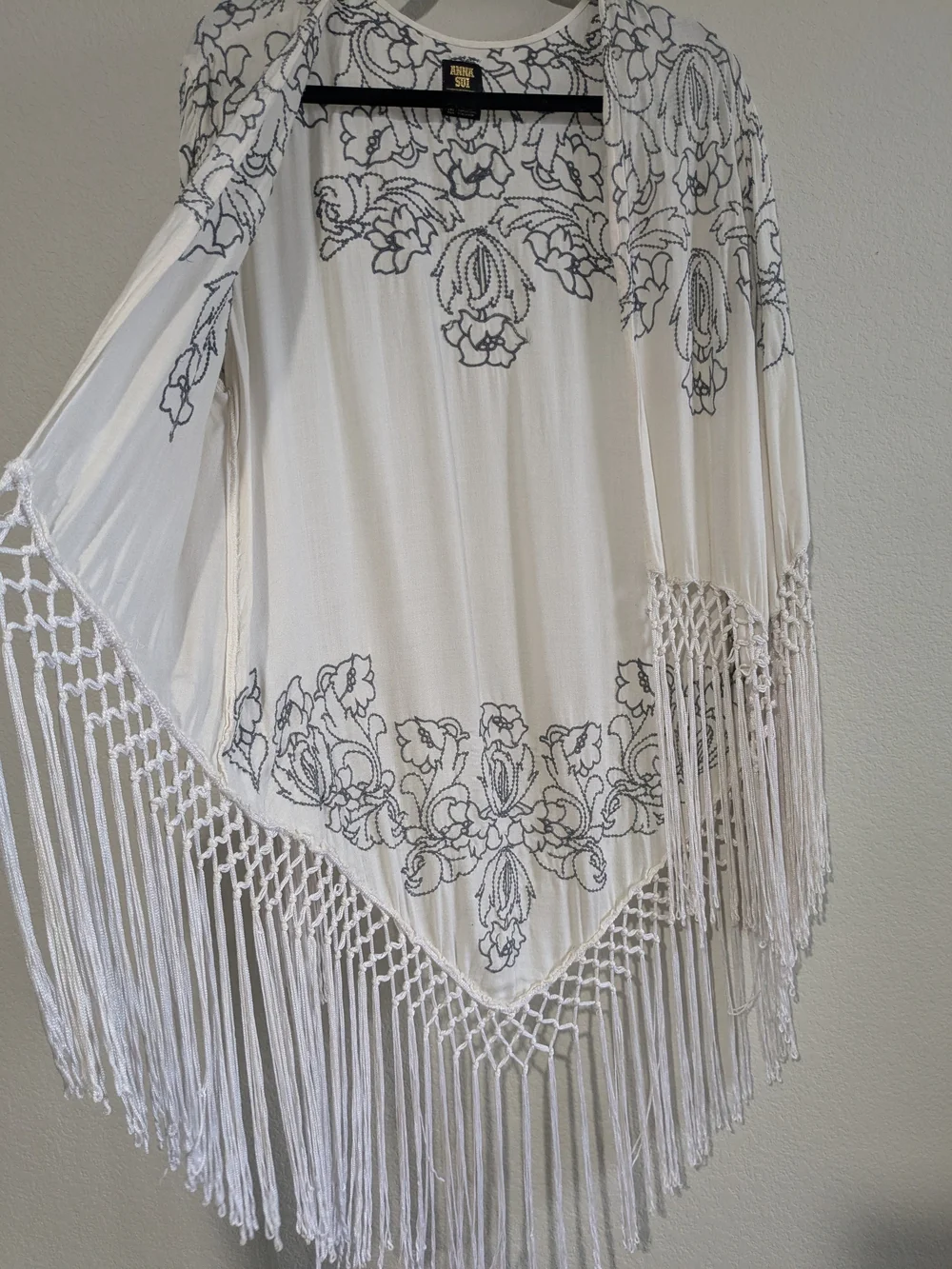 Anna Sui X O'Neill Collab Boho Fringe Tasseled Embroidered Shawl